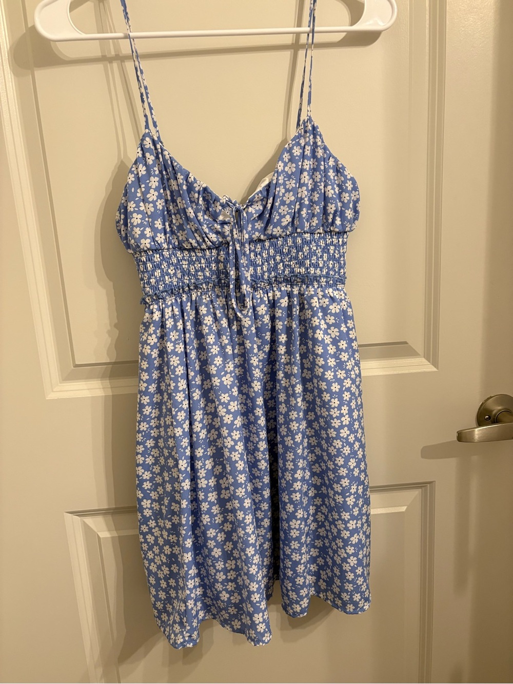 Love Tree Blue Floral Smocked Sundress with White Daisies